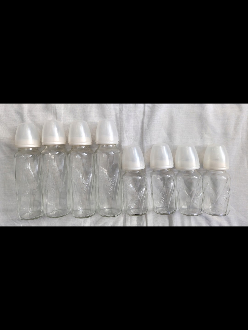Set of 8 Clear Glass Baby Bottles - Multipack - Evenflo Brand - 8oz And 4oz